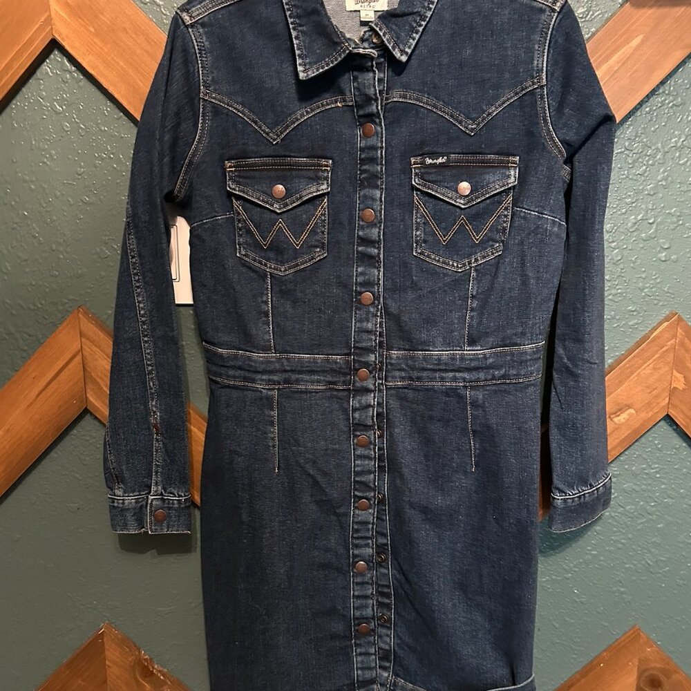 Wrangler - Retro Women's Dark Wash Long Sleeve Denim Mini Dress